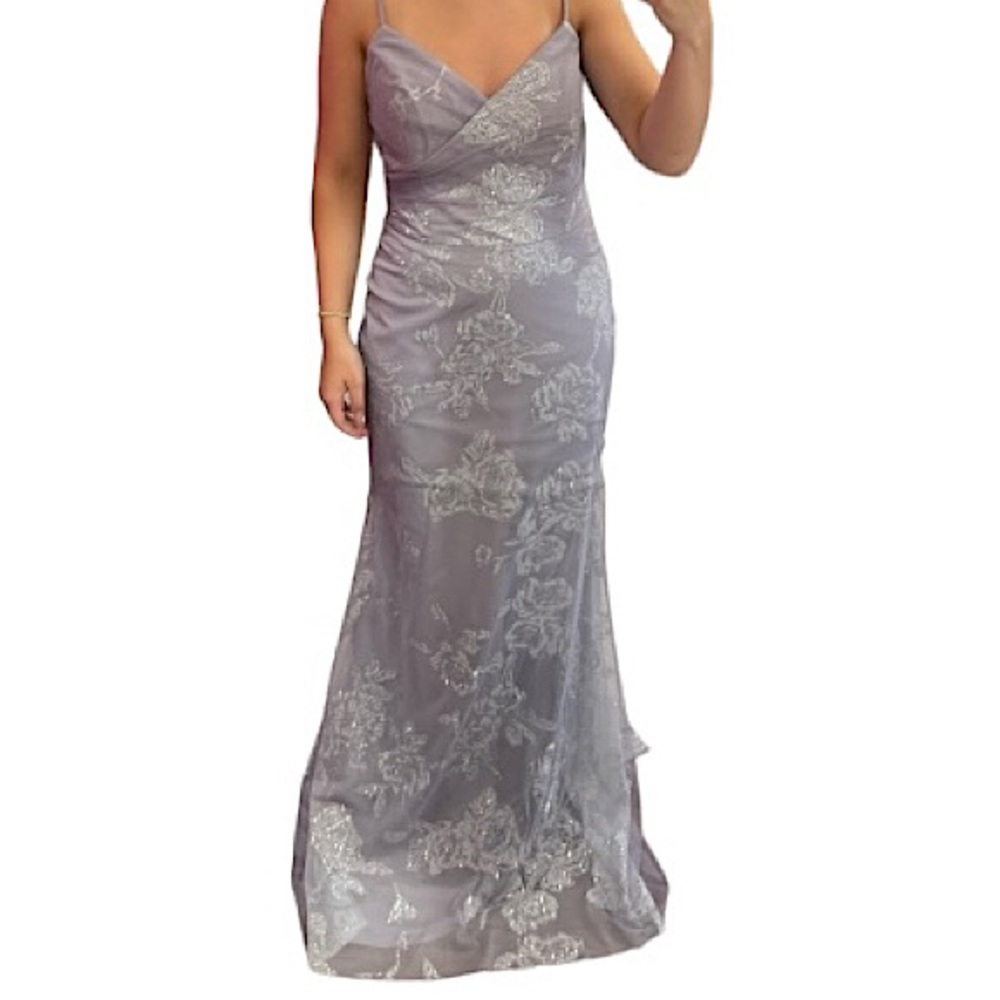 Hayley Paige Occasions Mauve English net over mauve A-line Maxi Bridesmaid Dress